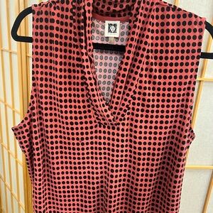 Anne Klein Coral Pink Sleeveless V-Neck Polka Dot Top